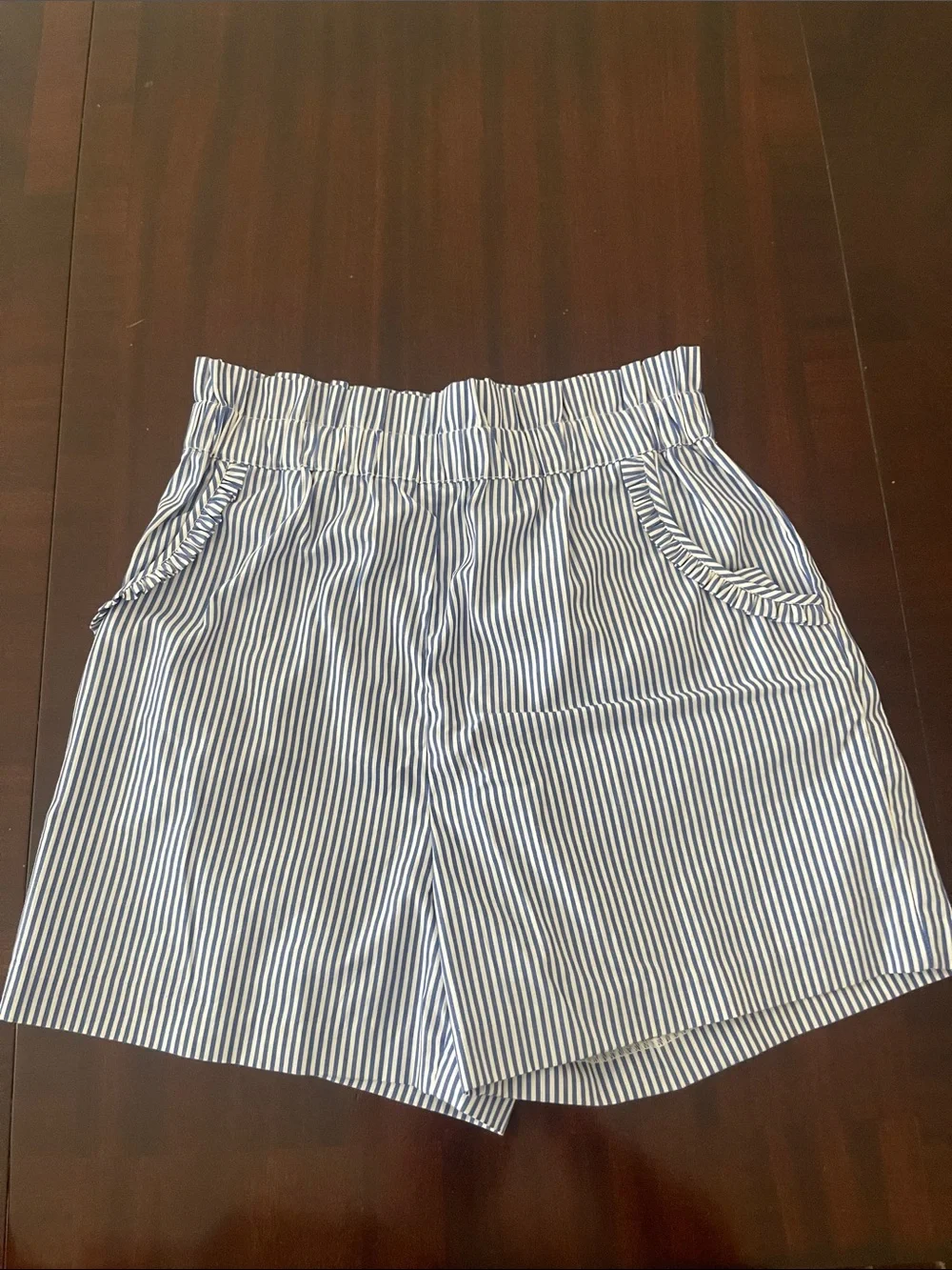 Girl’s Striped Ruffle Tank & Shorts Set - Blue/White size 12